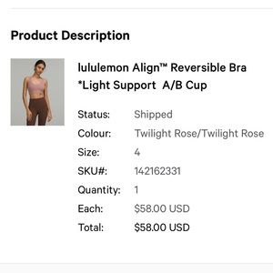 Lululemon Align Reversible Bra Twilight Rose